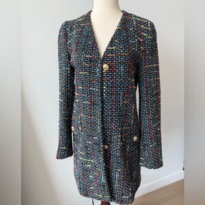 Zara Multicolor Tweed Blazer Dress with Gold Buttons